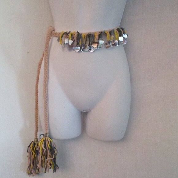 Jill Stuart Accessories - NWT NEW JILL STUART BELT ESMERALD Made in USA FRINGE TASSELS ROPE SEQUIN